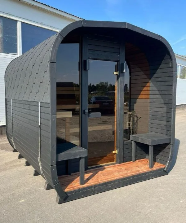 Moderne Buet Tønde Sauna L Formet – Brændeovn/EL – 8/9 Per - Image 4