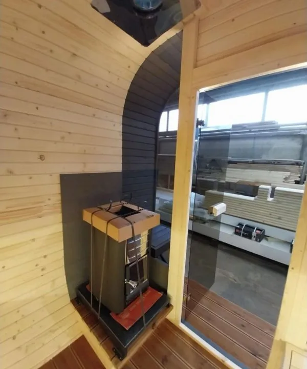Moderne Buet Tønde Sauna L Formet – Brændeovn/EL – 8/9 Per - Image 7