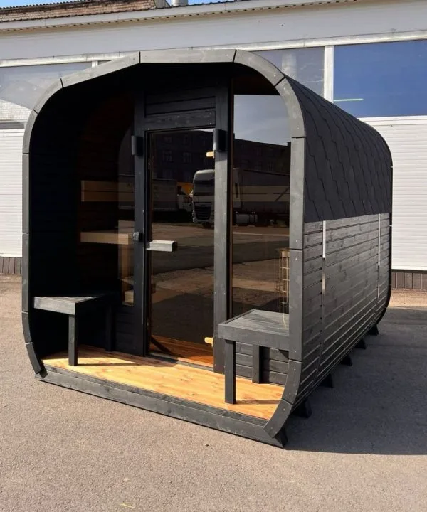Moderne Buet Tønde Sauna L Formet – Brændeovn/EL – 8/9 Per - Image 9