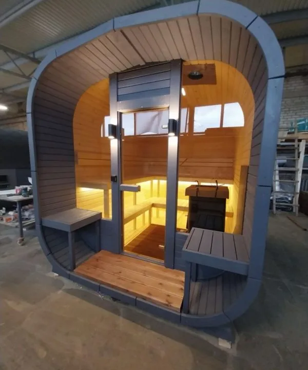 Moderne Buet Tønde Sauna L Formet – Brændeovn/EL – 8/9 Per - Image 3